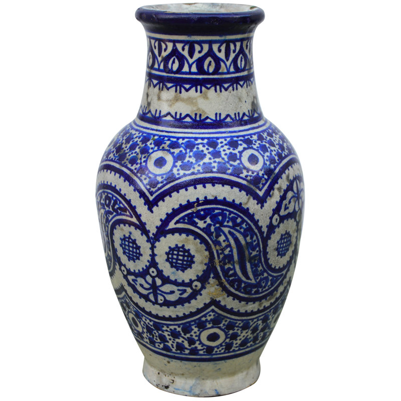 Vase de table en céramique bleu/blanc 9,75 "intérieur/extérieur