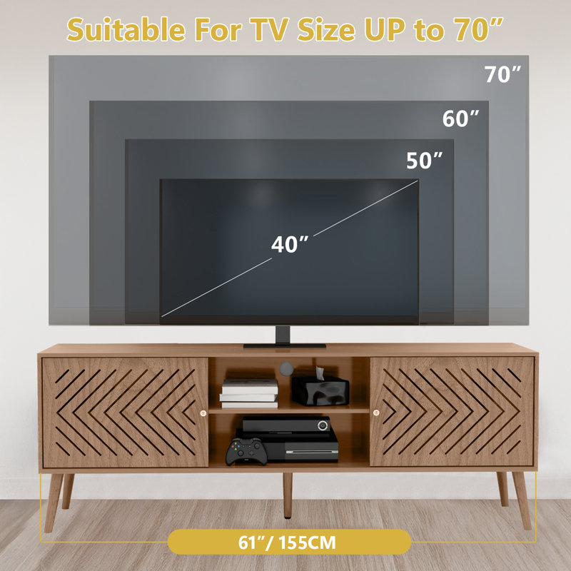 TV Stand for TV up to 70 Inch, Mid Century Modern TV Console, Entertainment Center with Storage for Living Room, Brown