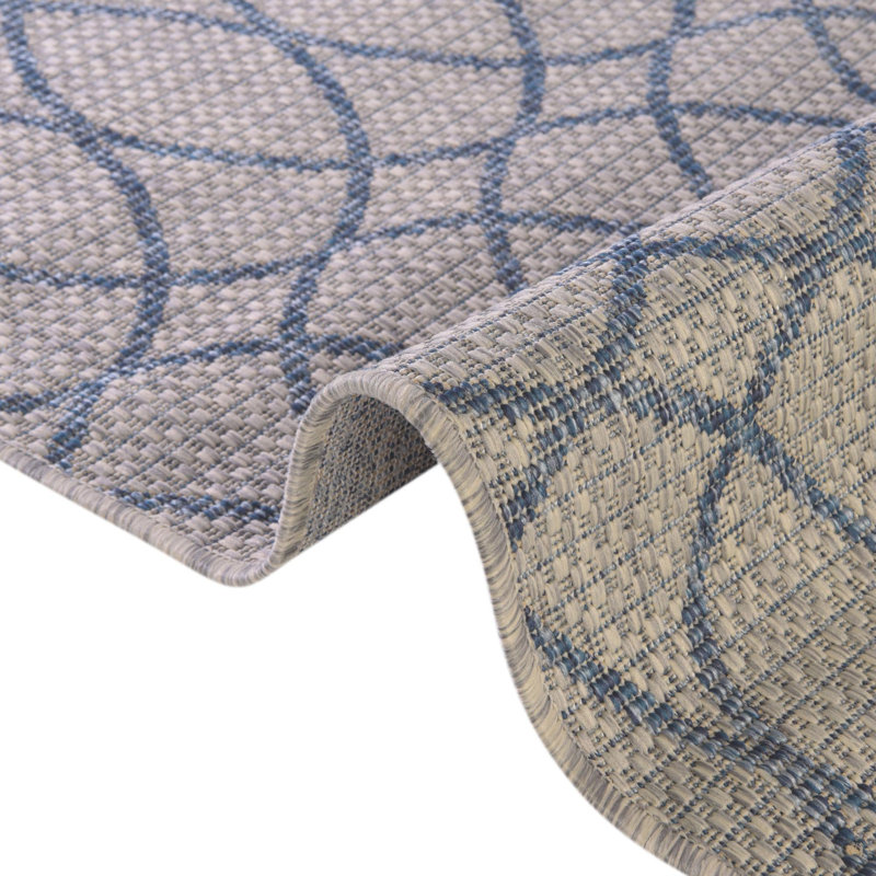 Gray Blue Gitter Indoor/Outdoor Trellis Rug, Runner 2' x 6'