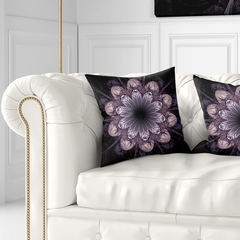Motif de fleur fractale rose foncé - coussin imprimé abstrait, 18 po x 18 po, Coussin décoratif