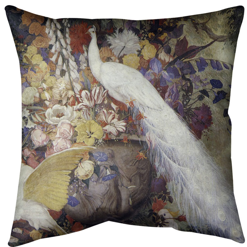 Coussin peacock, 20 po x 20 po, Duvet synthétique, Blanc
