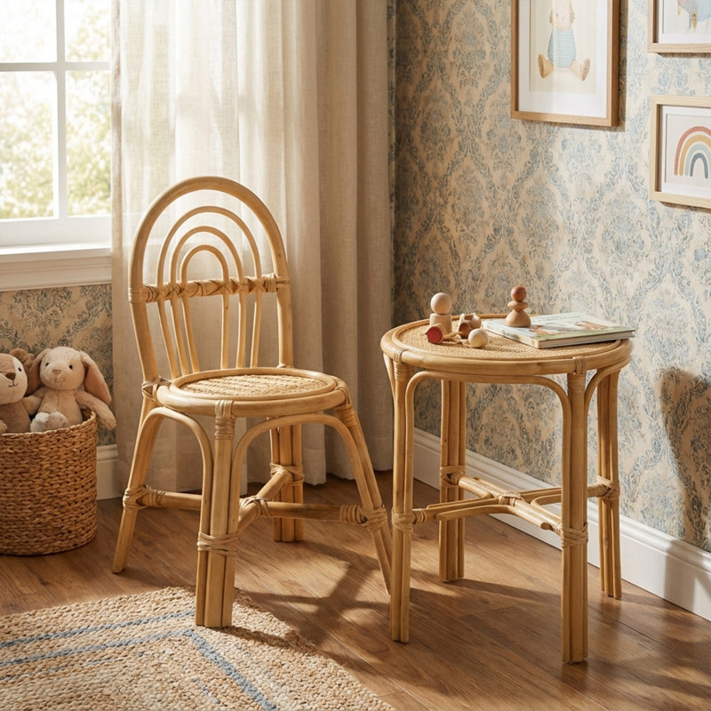 Ensemble 2 pièces de table et chaises en rotin