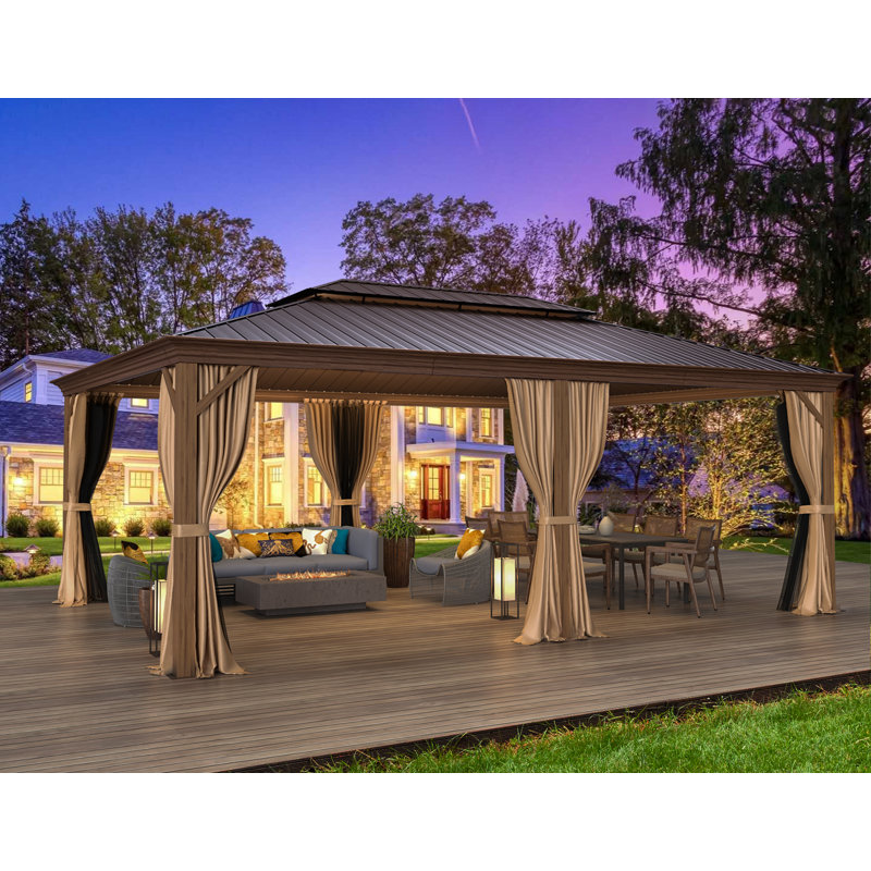 20 Ft. W x 14 Ft. D Hardtop Gazebo, PRO Premium Aluminum Frame Gazebos With Galvanized Steel Double Roof, Permanent Outdoor Metal Pavilion With Curtain And Netting For Patio, Lawn, Deck