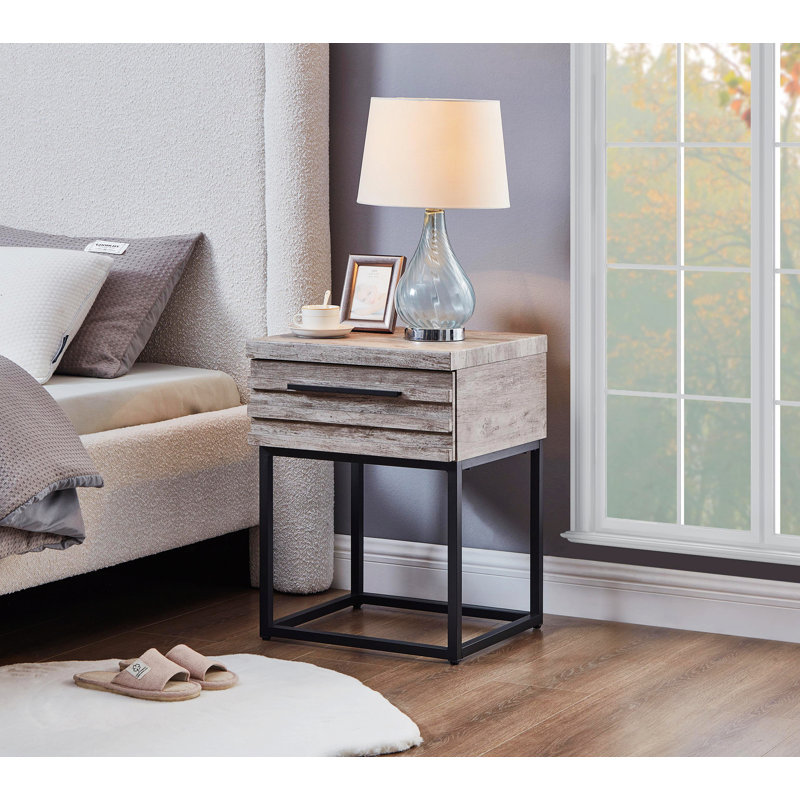 Petite table d'intérieur, table de bout contemporaine avec rangement, Gris