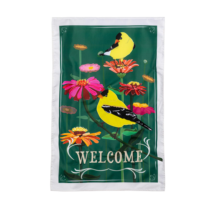 Drapeau de maison des pinsons et fleurs