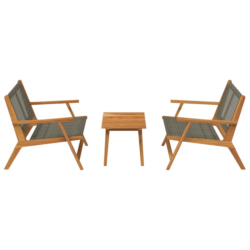 Set Of 3, Teak Look Acacia Rattan, Acacia Wood Medium, Grey/Brown