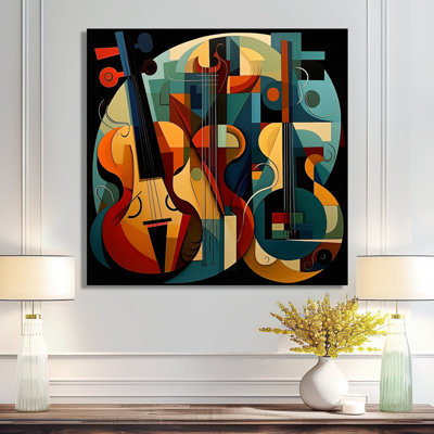 L'art de la contrebasse rétro géométrique abstrait - musique, art mural
