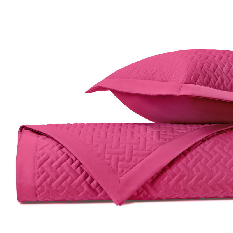 Basketweave Quilted Sateen Coverlet Set, Bright Pink, King Quilt + 2 King Shams