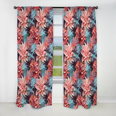 Corail Mirage Vii - motif tropical II - Rideau floral - Rideau floral occultant en velours - 1 panneau