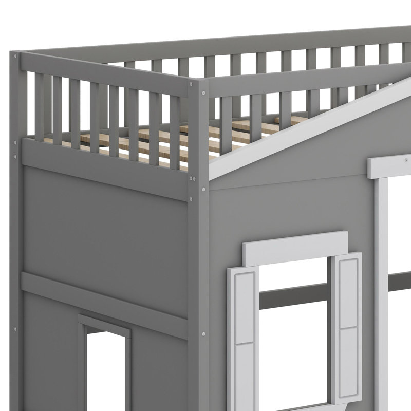 House Loft Bed With Ladder, Gray/White