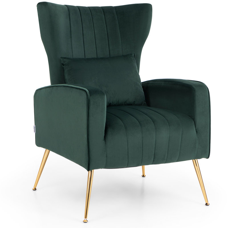 Koburn Velvet Wingback Chair, Green Velvet