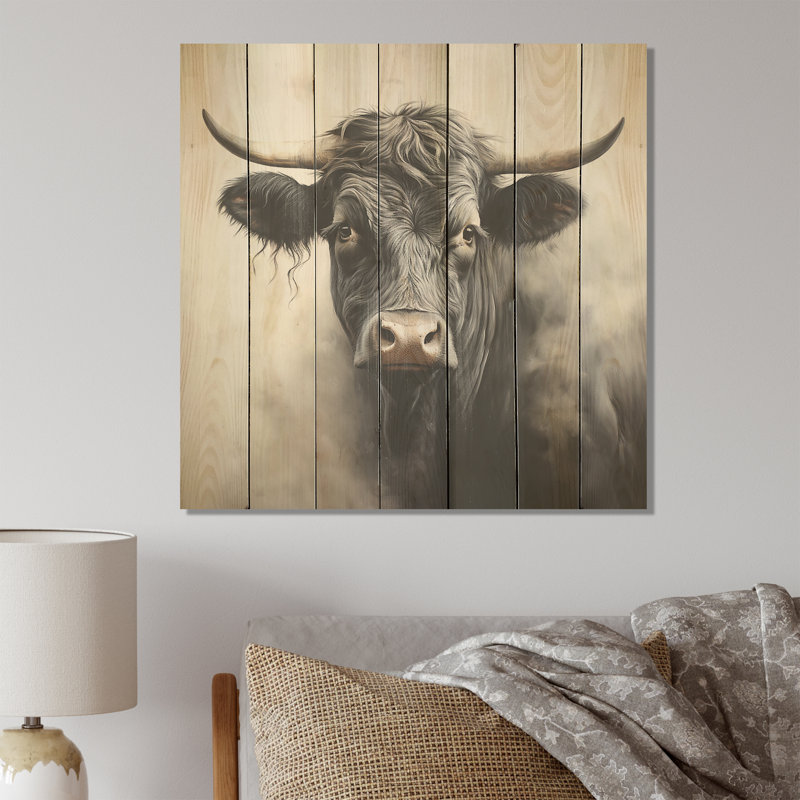 Portrait de vache fumée noire I - animal de vache sur bois, H 36 po x l 36 po
