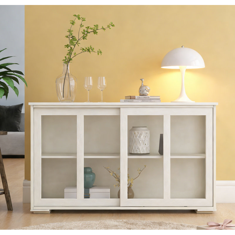 Armoire de rangement de cuisine blanche - Armoire autoportante avec porte en verre pour l'organisation du garde-manger