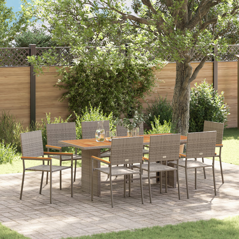 9 Piece Garden Dining Set, Grey