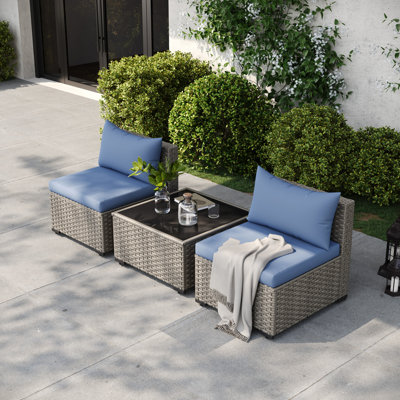 Ensemble de canapé d'extérieur en osier pour 2 personnes avec coussin
