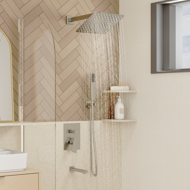 Brushed Nickel Square Multi-Head Wall Mounted Shower System