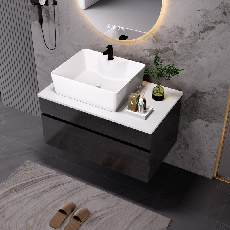 Meuble-lavabo flottant avec lavabo vasque 31,5 po Everlee, Noir