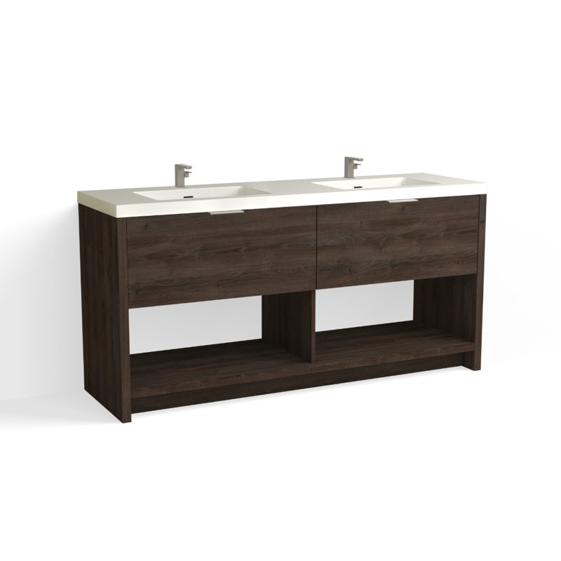 Vista 72" W Freestanding Double Bathroom Vanity, Single-Hole, White Gloss, White Nanomatte/Matte Black