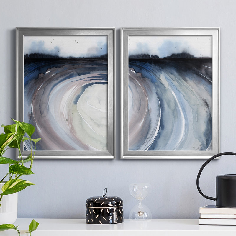 Geode Valley I - Ensemble de 2 peintures sur toiles encadrées, Cadre argenté, H 30,5 po x l 45 po x P 1 po