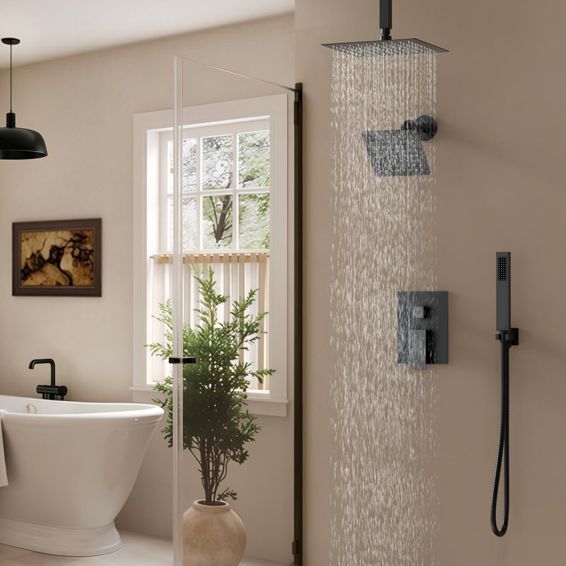 Pressure Balanced 10" Rainfall Shower System, Dual Rain Shower Heads with Rough-In Valve, Matte Black