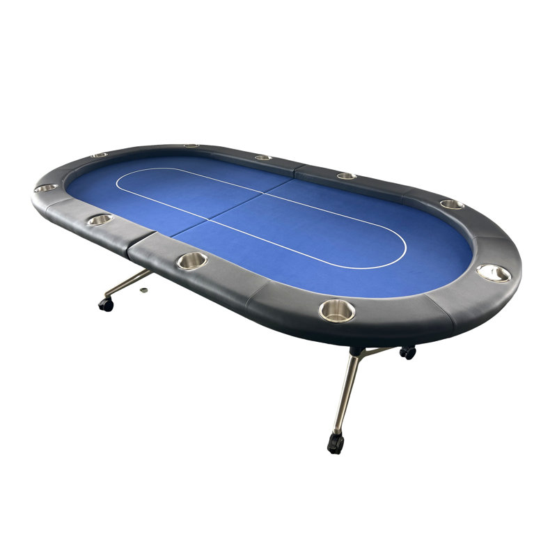 Table de poker pliable 94 pouces avec roues pour 10 joueurs, bleu, Bleu