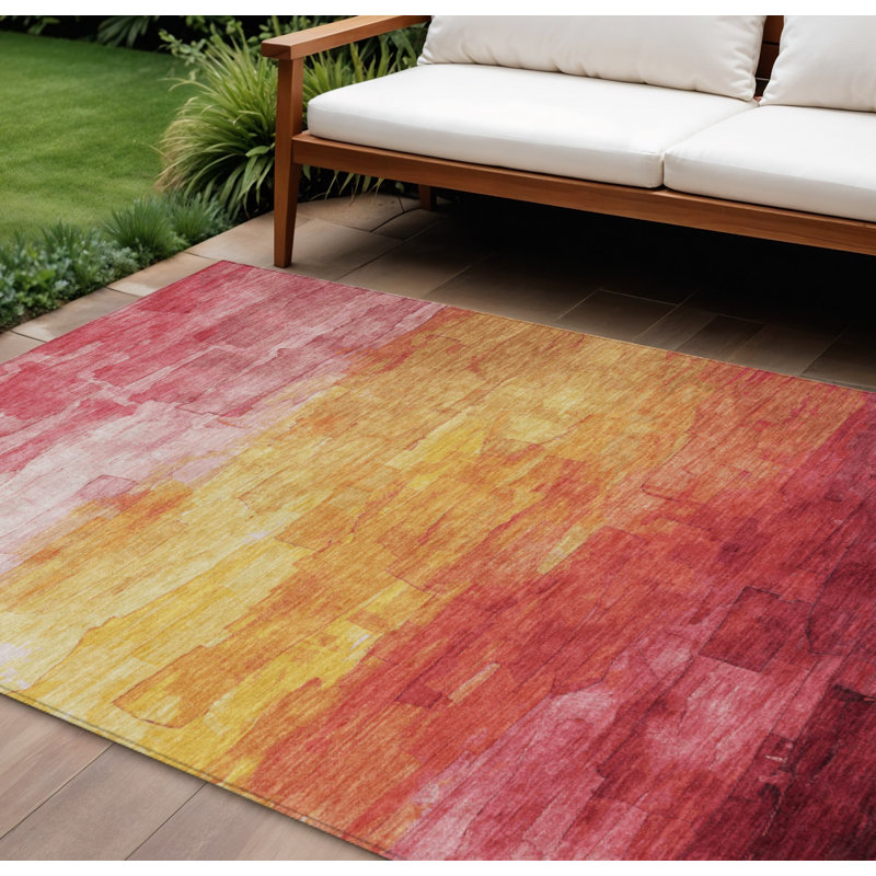 Tapis intérieur lavable rayé 10 pi x 14 pi rosé et rose