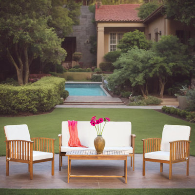 Dauson Wood 4 - Person Patio Conversation Set with Cushions