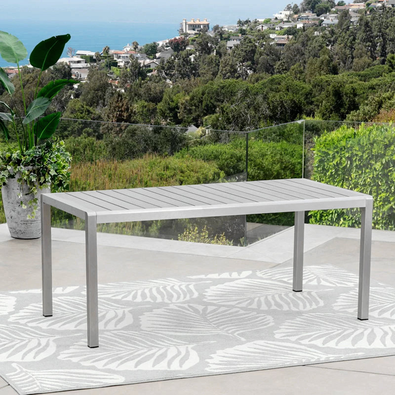 Caggiano Rectangular Wood Outdoor Dining Table , 70.25'' in. W 35.5'' in. D, Silver