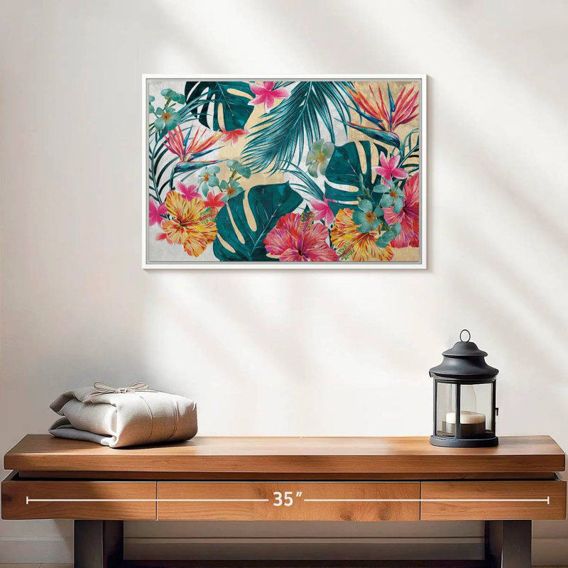 Flore tropicale, 19 po x 13 po, Cadre flottant blanc