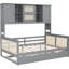 Lit de jour gris avec lit gigogne simple, tablette d'armoire, construction solide en bois pleine grandeur et tablette, construction élégante-420309658