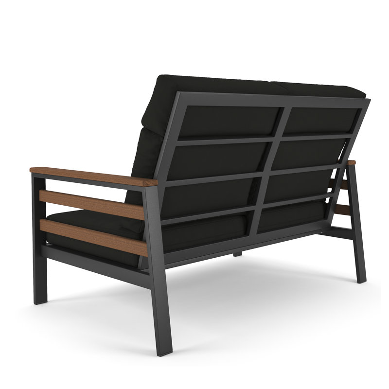 Townsend Metal Outdoor Loveseat With Sunbrella Cushion, Canvas Black, Brown