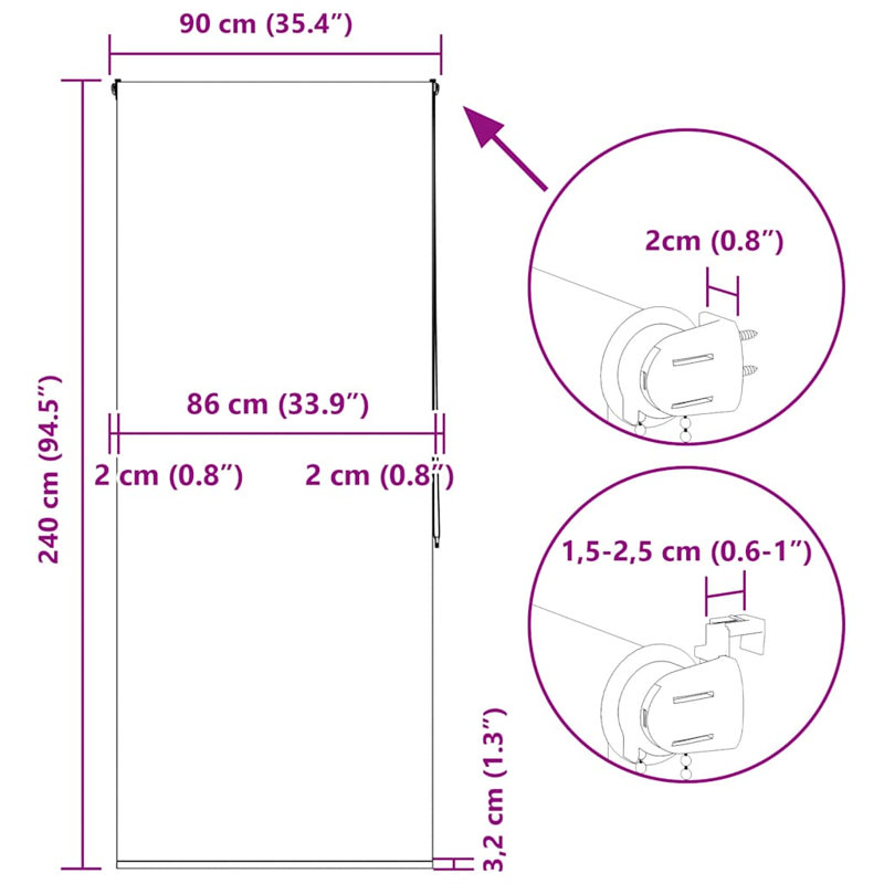 Room Darkening Roller Blind, 90cmW x 240cmL