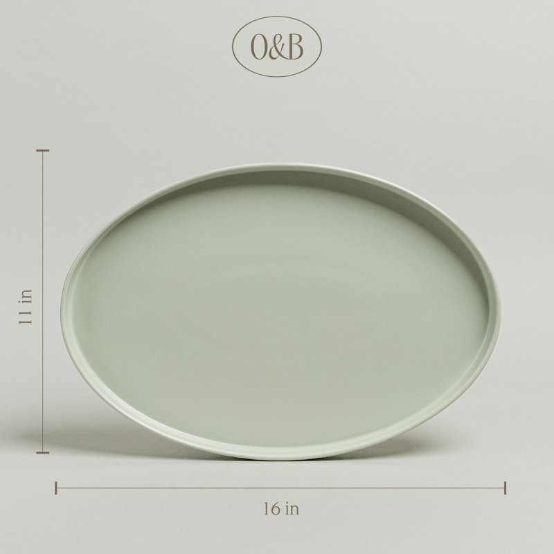Green Ceramic Oval Stackable Serving Platter