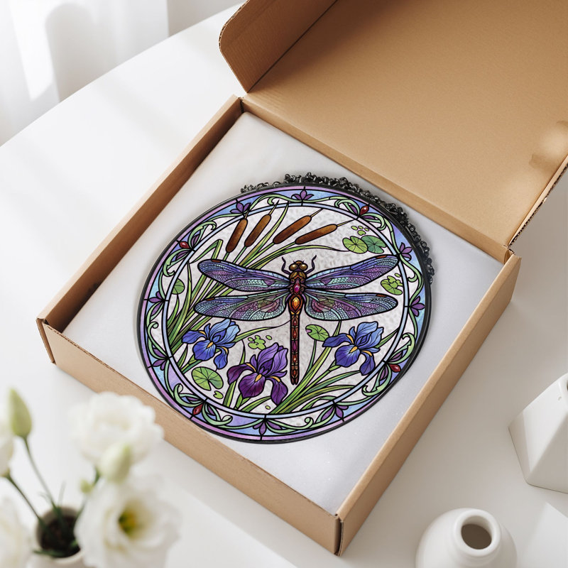 Panneau de vitrail d'étang Dragonfly ， 7,8H, H 7,8 po