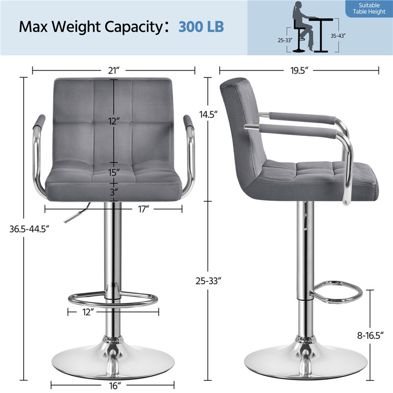 Branislava Swivel Upholstered Adjustable Height Counter Stool, Dark Gray