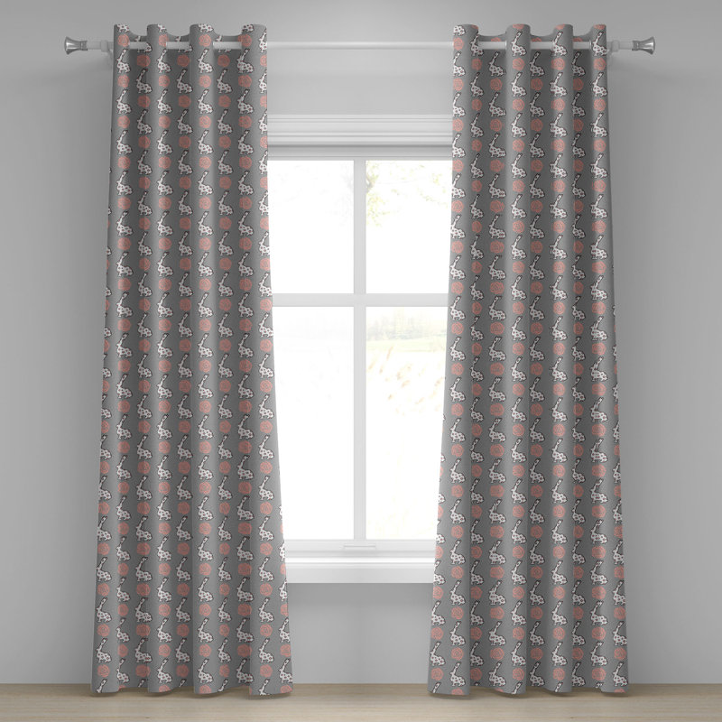 Rideau décoratif à 2 panneaux avec œillets East Urban Home Animals, 50 po, rose pâle / gris pâle, L 50 po x L 108 po