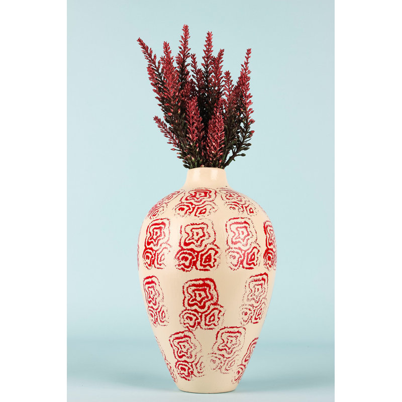 Hand-Painted Decorative Pot, Ecru, 6.3 in Diameter x 9.1 in Height | Durable Ceramic Body | Elegant Home Décor for Indoor Plants, Ideal for Living Room, Office, and Entryway | Unique Artisanal Design