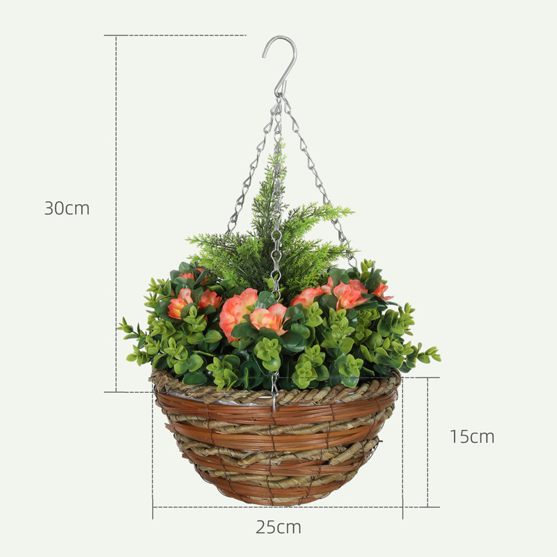 34cm Faux Rose Tree Plant in Basket, Orange