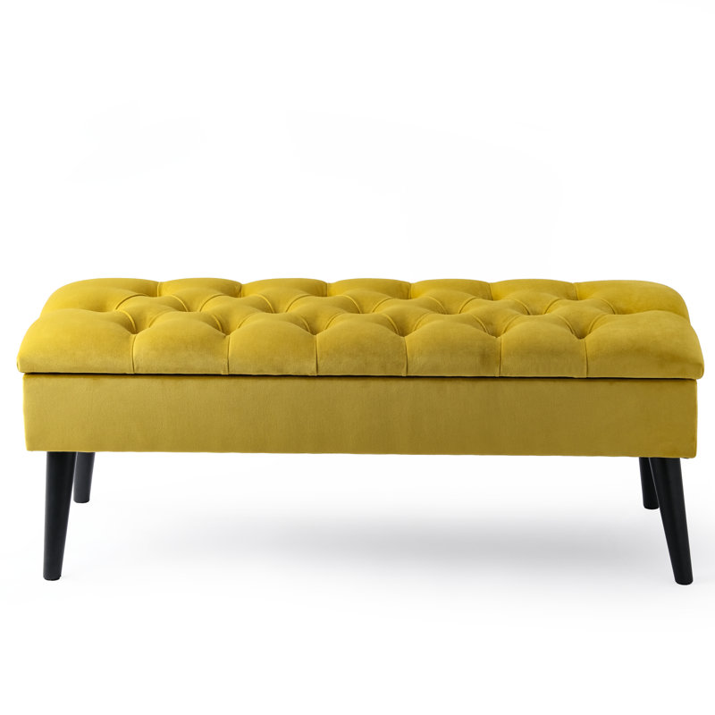Thalassa Velvet Upholstered Storage Bench, Yellow, Black, H44 x W100 x D30cm
