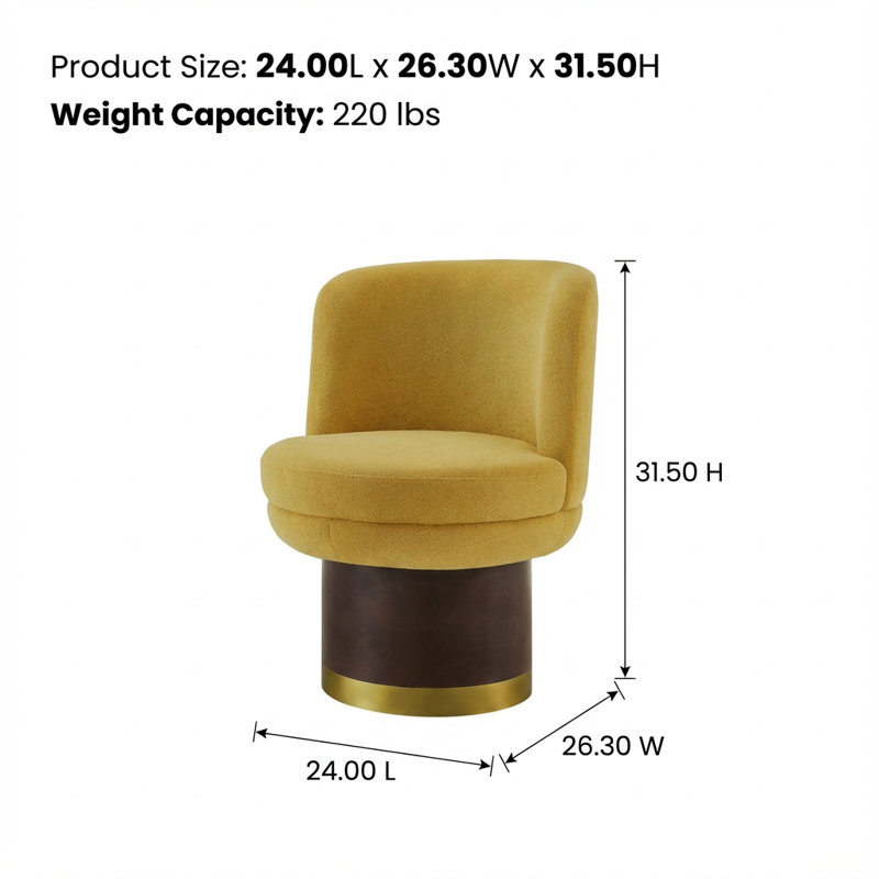 Fauteuil demi-tonneau pivotant rond à 360 degrés avec dossier incurvé et revêtement doux, Jaune