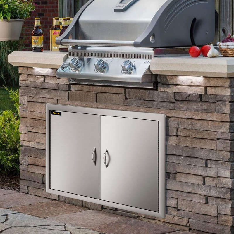 Porte d'accès pour barbecue, double porte de cuisine extérieure en acier inoxydable de l 28 po x H 19 po