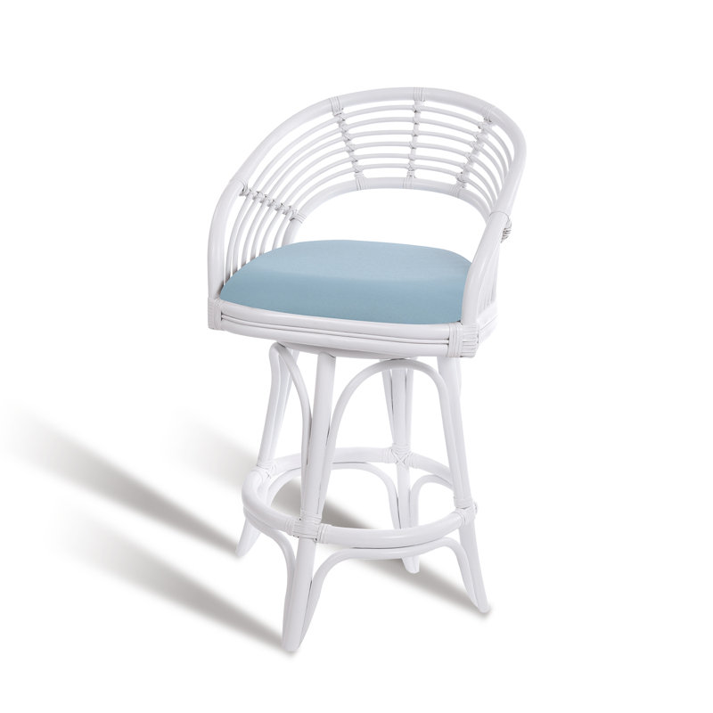 Tabouret pivotant Danetra, Bleu clair / cadre blanc, Tabouret de bar (siège d'une hauteur de 32 po)