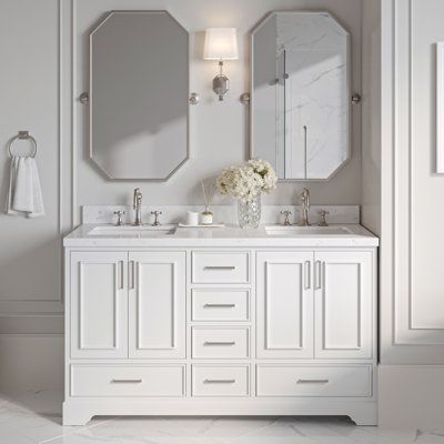 Stafford 60.25'' Double Bathroom Vanity with Quartz Top -  Ariel Bath, M060DCQRVOWHT