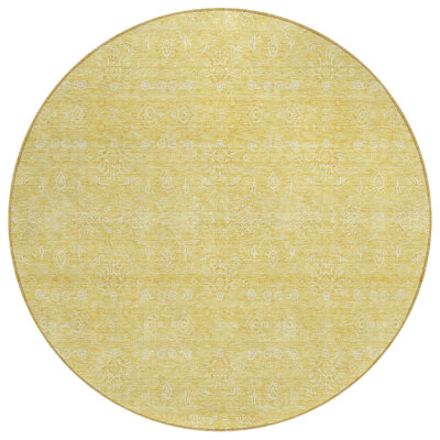 Tapis rond lavable intérieur floral jaune doré et ivoire 8 pi