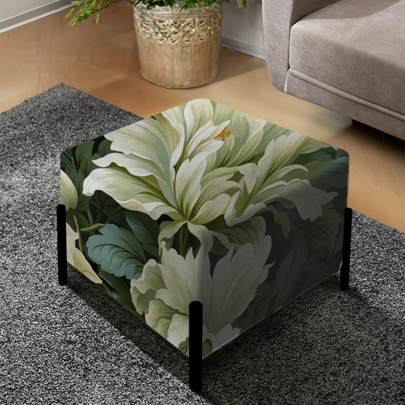 Green Damask Marigold Oasis - Repose-pieds carré damassé