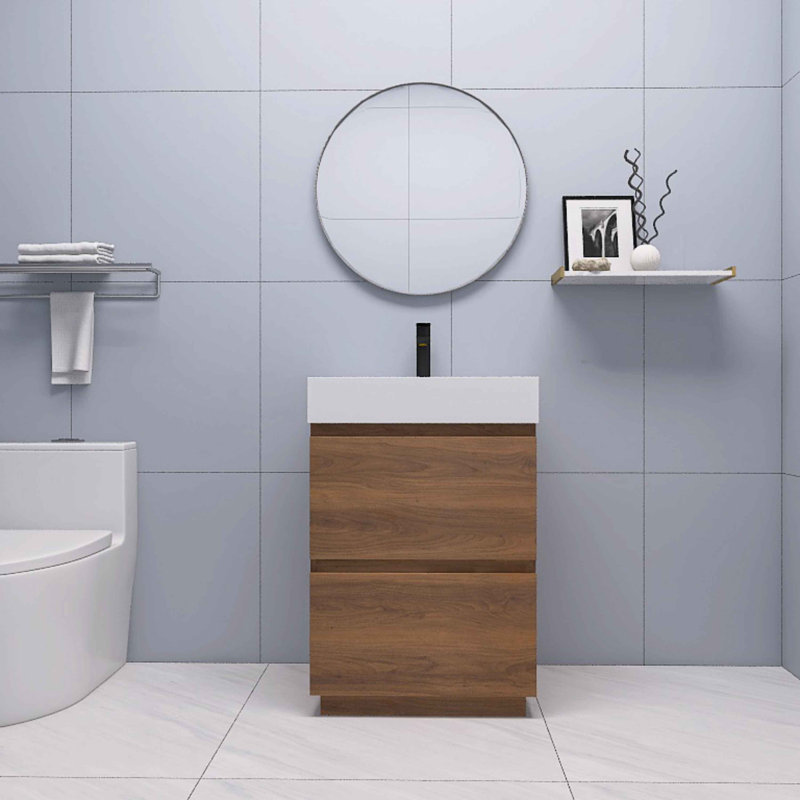 Meuble-lavabo simple avec plateau Natoma 24, Brun