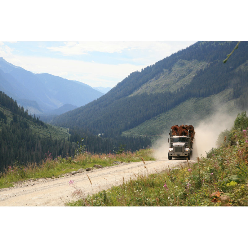 Camion forestier sur une route de montagne. par Murphy_Shewchuk, H 12 po x l 18 po