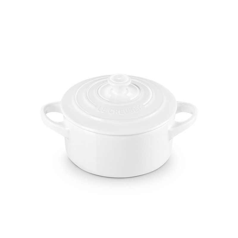 Le Creuset Stonware 8 oz. Mini Round Cocotte with Lid, White