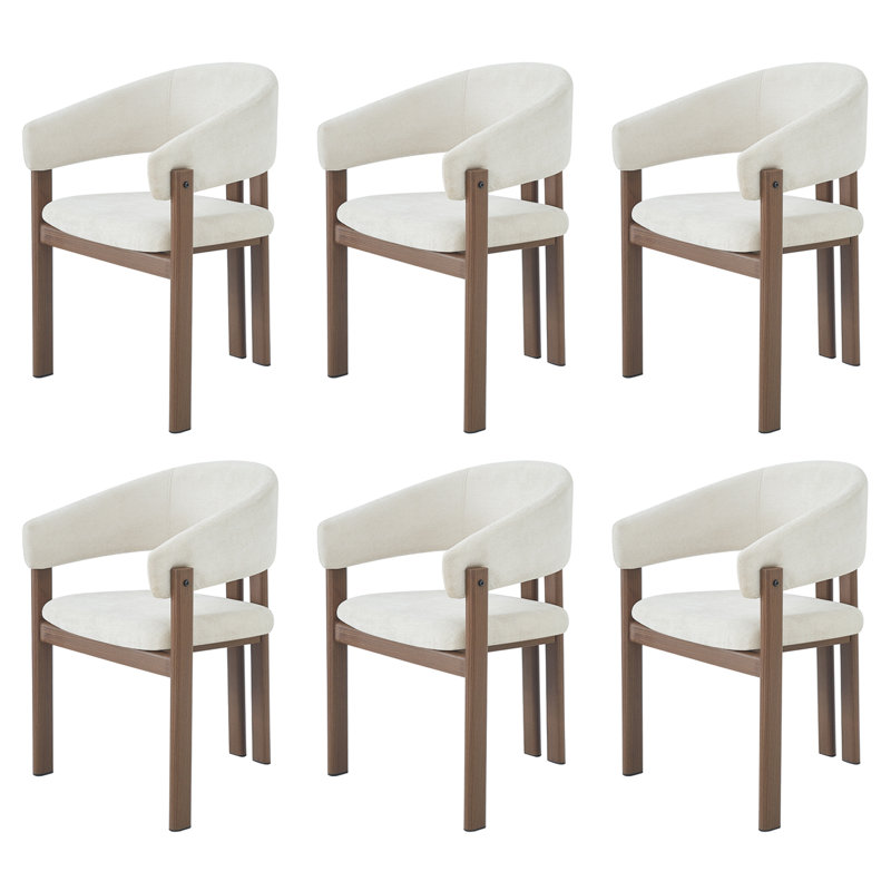 49cm H Linen Upholstered Metal Armchair in Beige, 6, Walnut