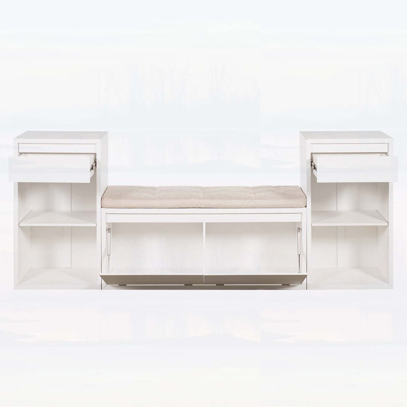 Banc de rangement, idéal pour l'organisation de couloirs et de vestibules, Blanc
